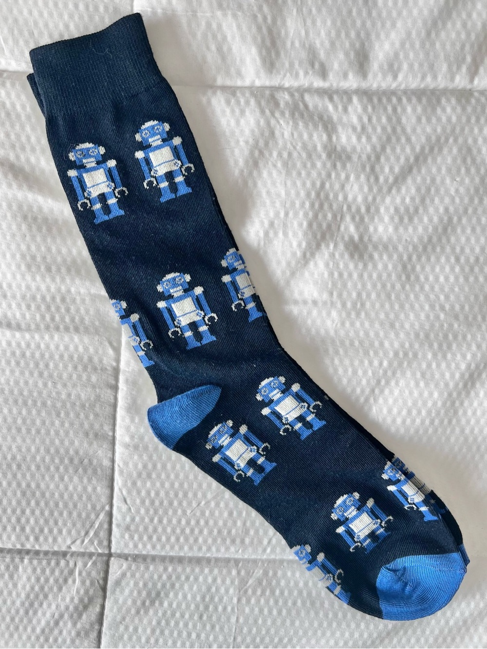 Navy Blue Robot Crew Socks - Novelty Dress Socks